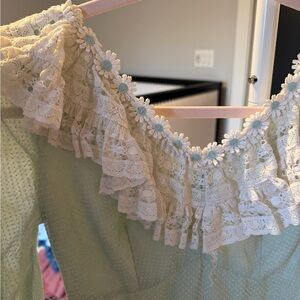 Vintage Prairie Light Green Dress with Lace Details